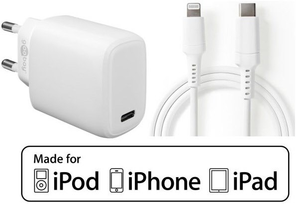 iPhone/iPod Schnellladeset mit MFI Lightning Kabel weiß
