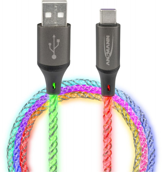 USB-A>USB Type-C Kabel (1m) mit LED-Beleuchtung
