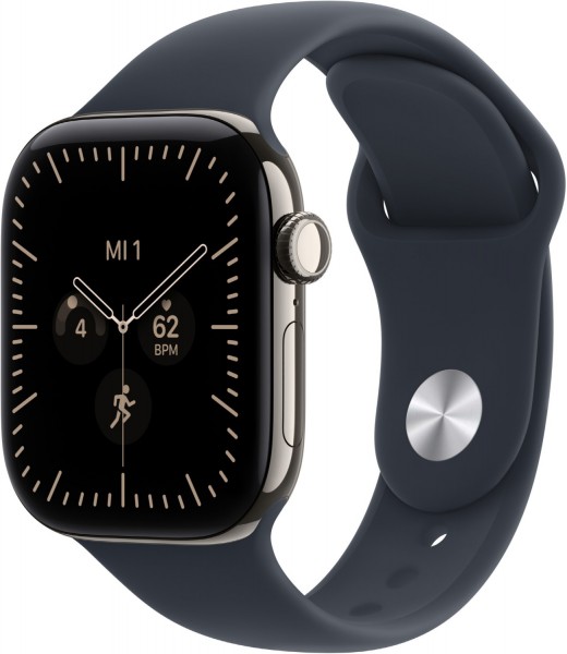 Apple Watch Series 12 (42mm) GPS+5G Smartwatch Titan mit Sportarmband S/M natur/navyblau