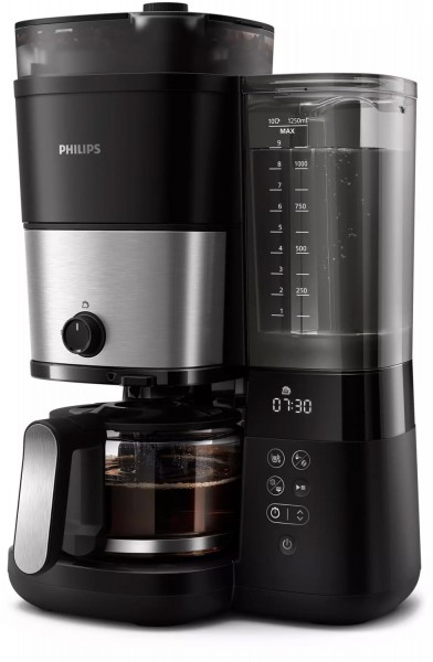 HD7900/01 All in 1 Brew Filter-Kaffeemaschine mit integrierter Kaffeemühle schwarz/silber