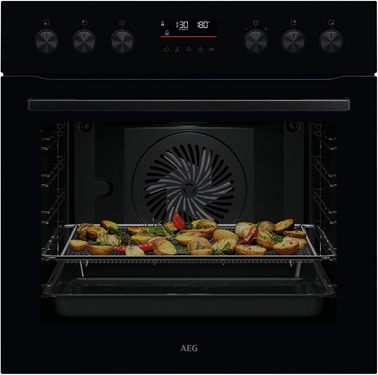 OU5PE40AK Einbau Elektro-Herd schwarz, 71 l, Pizza-Stufe, schnelles Vorheizen, Heißluftgrill, 59,5 cm breit, A+, Serie 5000