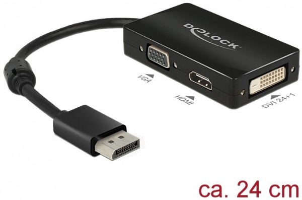 Adapter DP 1.1 St. > VGA+HDMI+DVI schwarz
