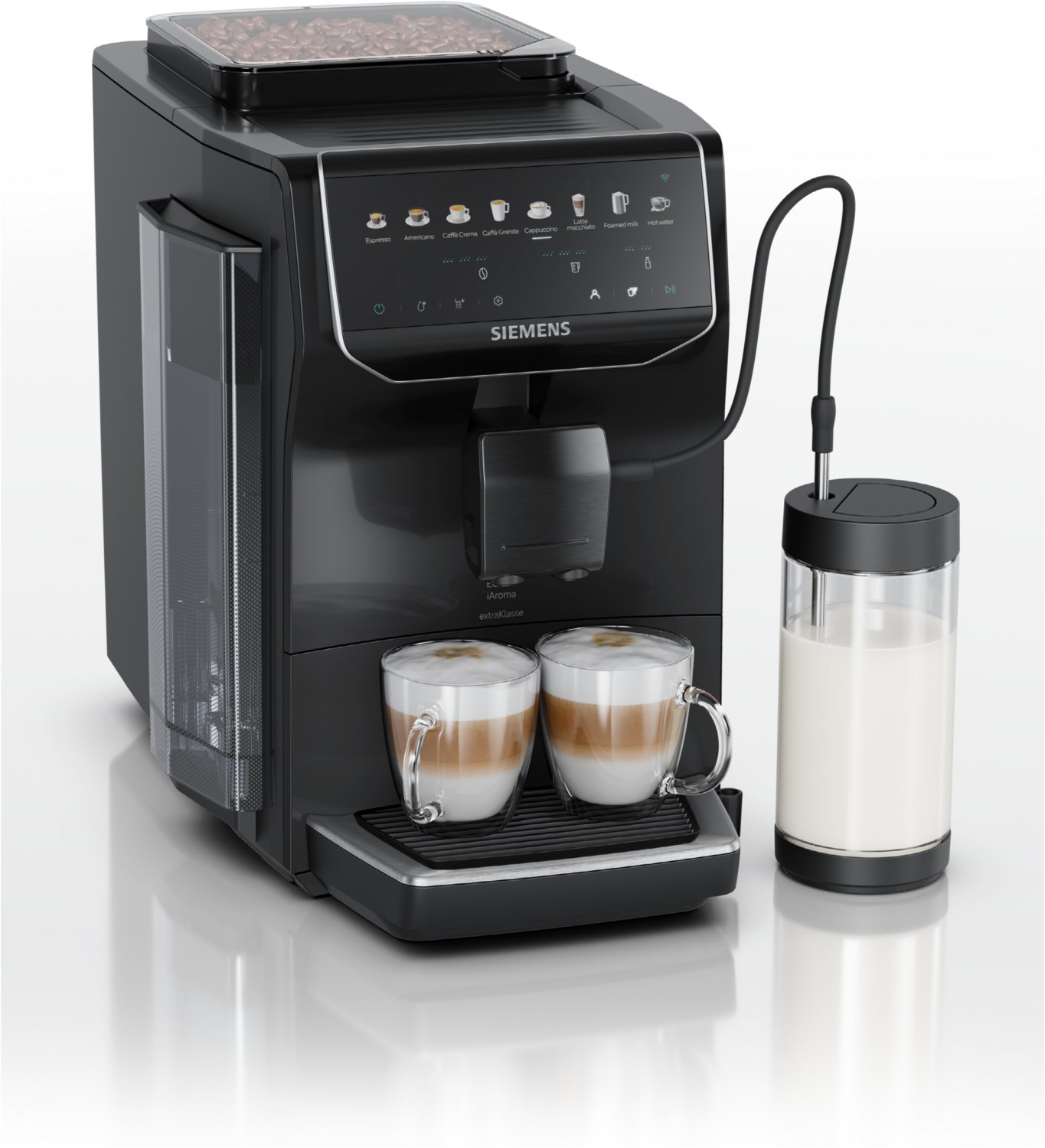 TP555EF5 Kaffee-Vollautomat klavierlack schwarz, Latte Macchiato/Cappuccino, EQ500, Keramik-Mahlwerk, 15 bar, 1,8 l