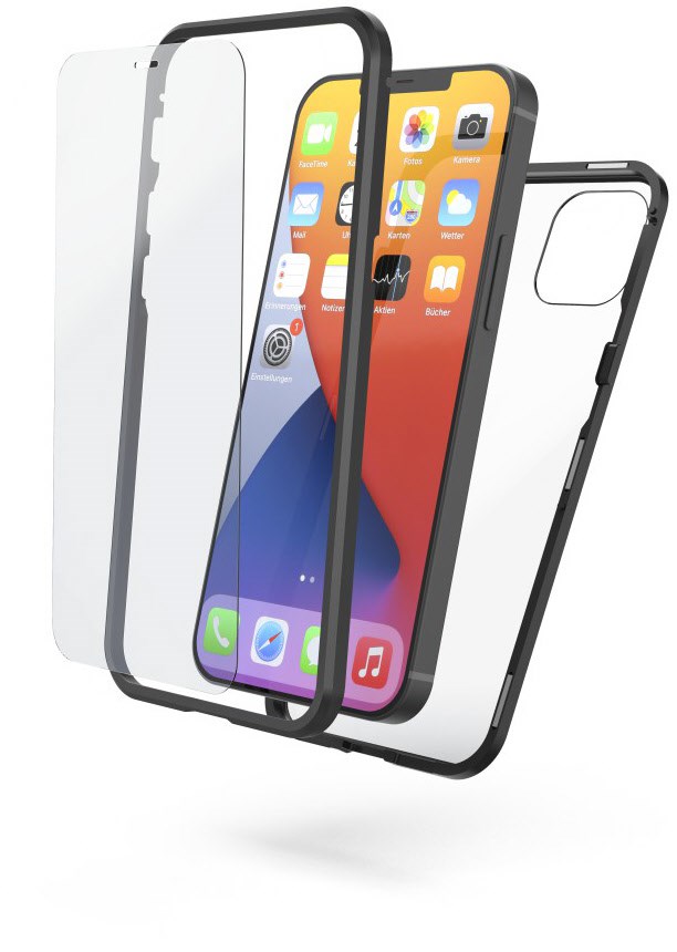 Cover Magnetic+Glas+Displayglas für iPhone 12 schwarz/transparent