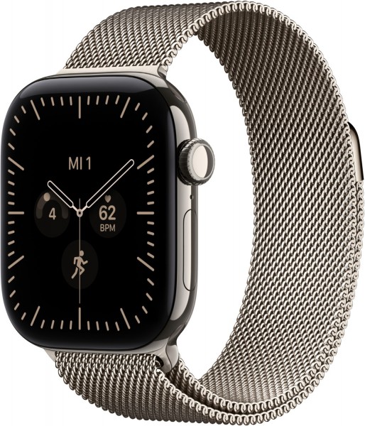 Apple Watch Series 12 (42mm) GPS+5G Smartwatch Titan mit Milanaise Armband natur/natur