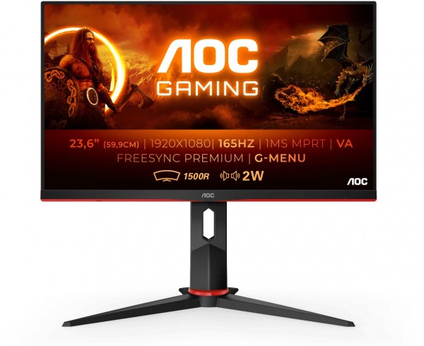 C24G2AE/BK 60 cm (24") Gaming Monitor schwarz/rot, Widescreen Full HD (1920x1080), 1 ms Reaktionszeit, gebogen, integrierte Lautsprecher
