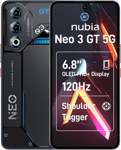 Neo 3 GT 5G (12GB+256GB) Smartphone interstellar gray, 50 MP Kamera, 6,8 Zoll Display, 40,95 Std. Akku, Android