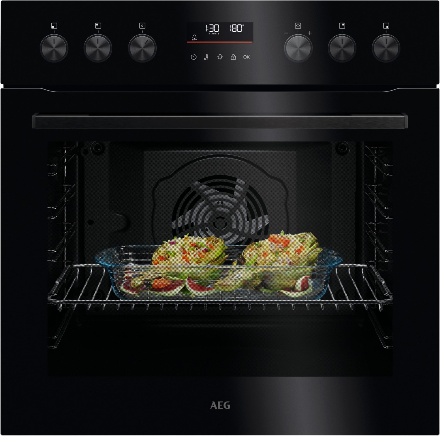 OU5PE40SK Einbau Elektro-Herd schwarz, 72 l, Pizza-Stufe, schnelles Vorheizen, Heißluftgrill, 59,4 cm breit, A++