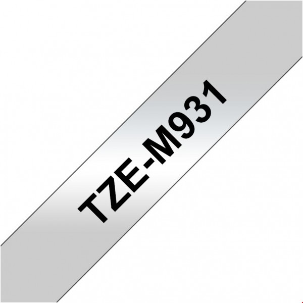 TZE-M 931 Schriftband lamin. (12mm) silber matt/schwarz