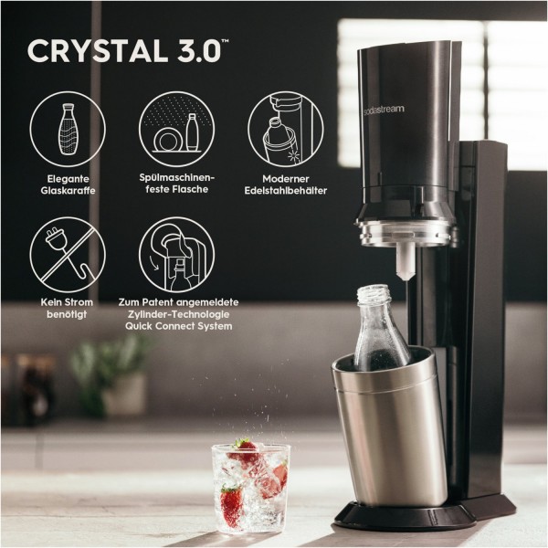 SodaStream Crystal 3.0 Aktionspack 3 Karaffen Trinkwasser-Sprudler titan