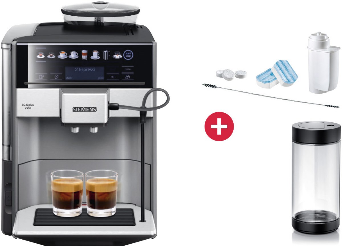 TE655503DE EQ6 plus s500 Kaffee-Vollautomat + Dein Geschenk: TZ80004 Pflegeset & Milchcontainer, Latte Macchiato/Cappuccino/Milchkaffee