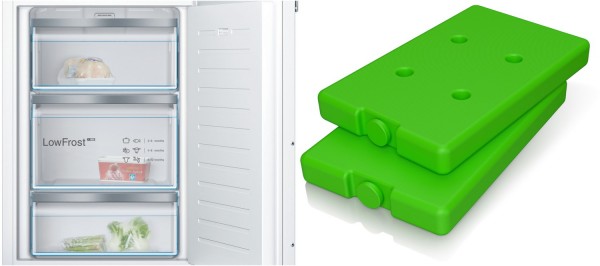 Bosch MKG088GE6A Einbau-Gefrierschrank bestehd aus GIV21AFE0 + GSZ10010 Kühl Akkus weiß
