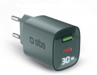 USB-C/USB LCD GaN Ladegerät (30W) hellblau
