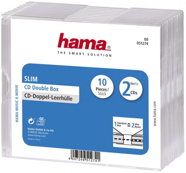 CD-Leerhülle Slim Double, 10er-Pack transparent