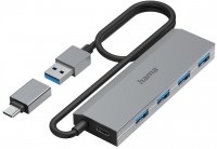 USB-Hub 4 Ports, USB 3.2 Gen1 inkl. USB-C-Adapter grau