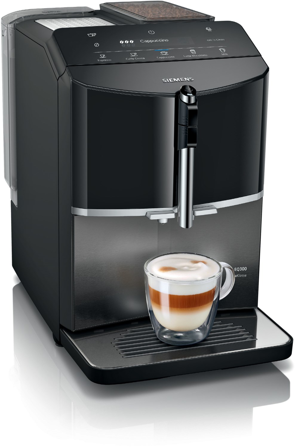 TF305EF9 EQ300 extraKlasse Kaffee-Vollautomat dark inox, Latte Macchiato/Cappuccino, Keramik-Mahlwerk, 15 bar, 1,4 l