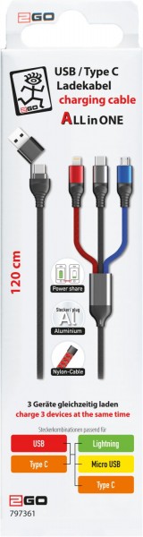 USB/C>C/Micro/Lightning AiO (1,2m) mehrfarbig