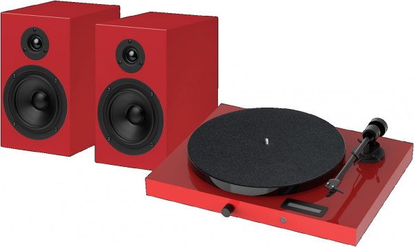 Juke Box E1 + Speakerbox 5 Hifi-System (inkl. Ortofon OM5e Tonabenehmer) hochglanz rot