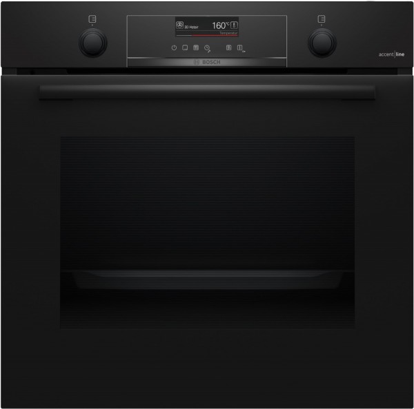 HBG4390B3 Einbaubackofen schwarz, 71 l, Pizza-Stufe, schnelles Vorheizen, 59,4 cm breit, A+, Serie 6