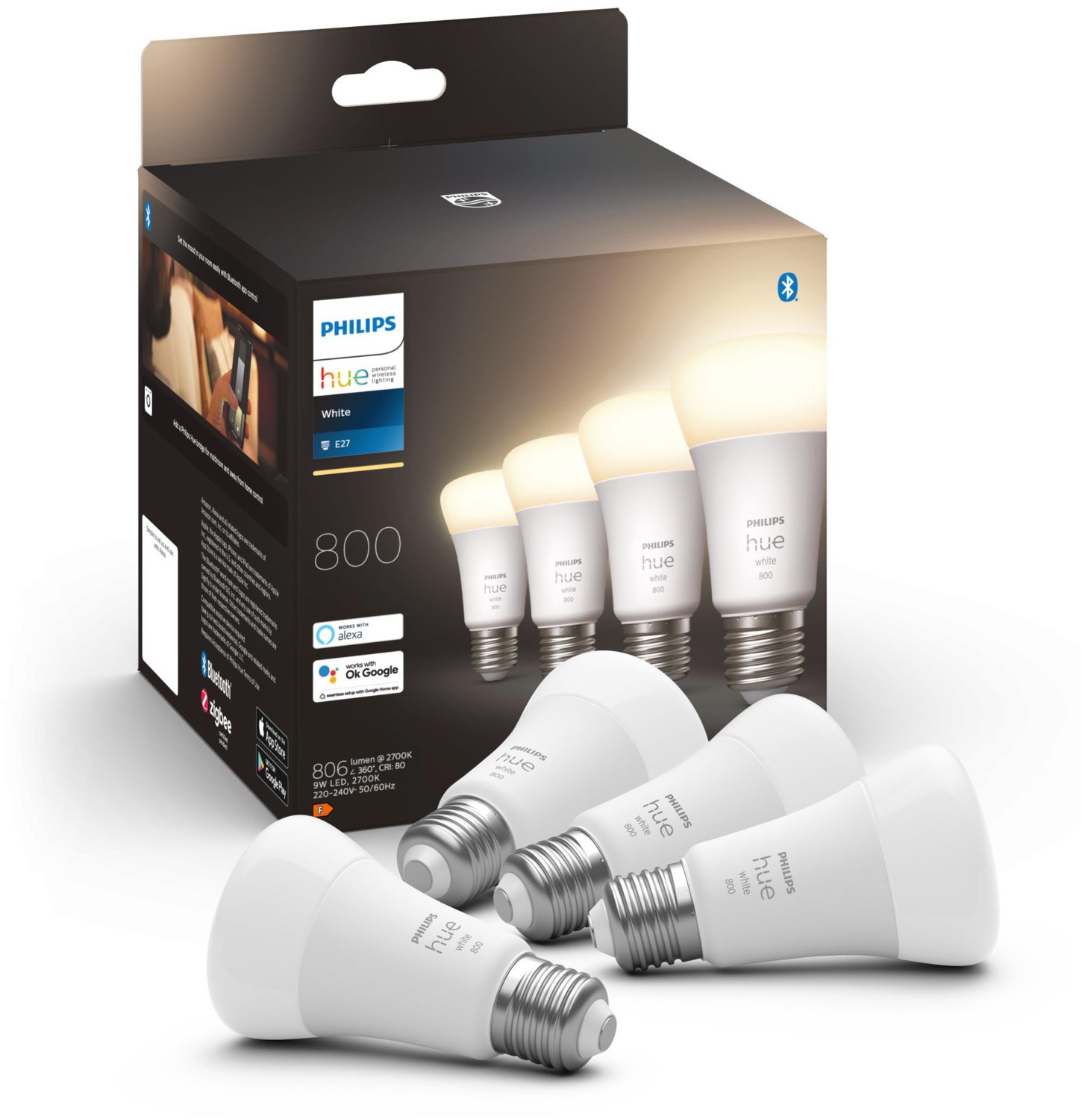 Philips Hue White E27 Viererpack 800lm - Weiß