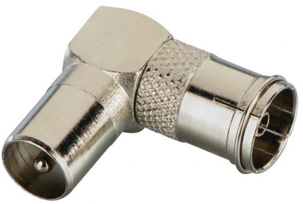 Adapter 90° Koax-Stecker - Kupplung silber