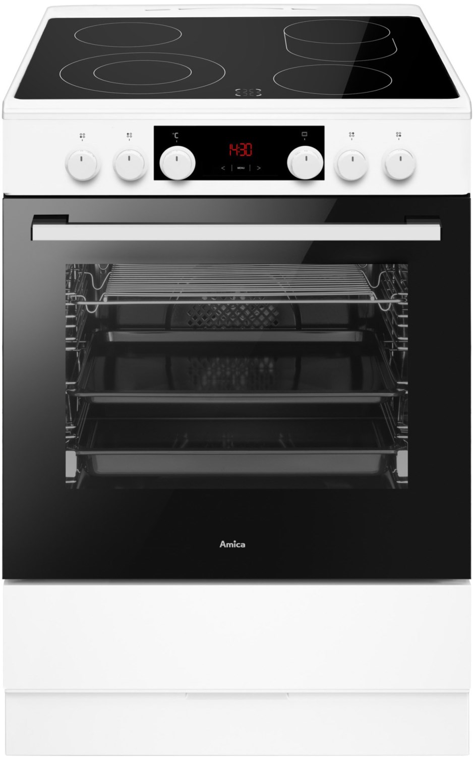 SHC 913 011 W Elektroherd mit Glaskeramikfeld weiß, 65 l, schnelles Vorheizen, 60 cm breit, A, 4 Kochzonen
