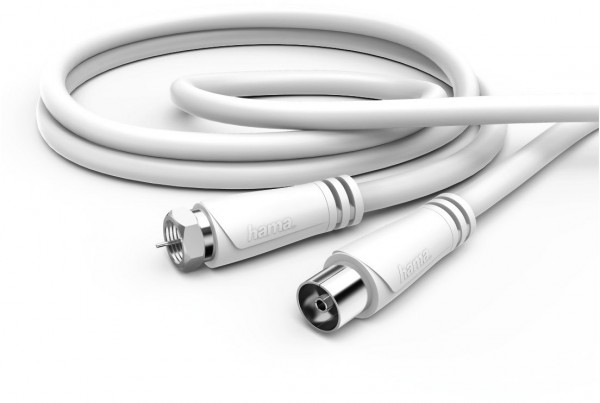 SAT-Anschlusskabel 90dB (3m) F-Stecker>Koax-Kupplung weiß