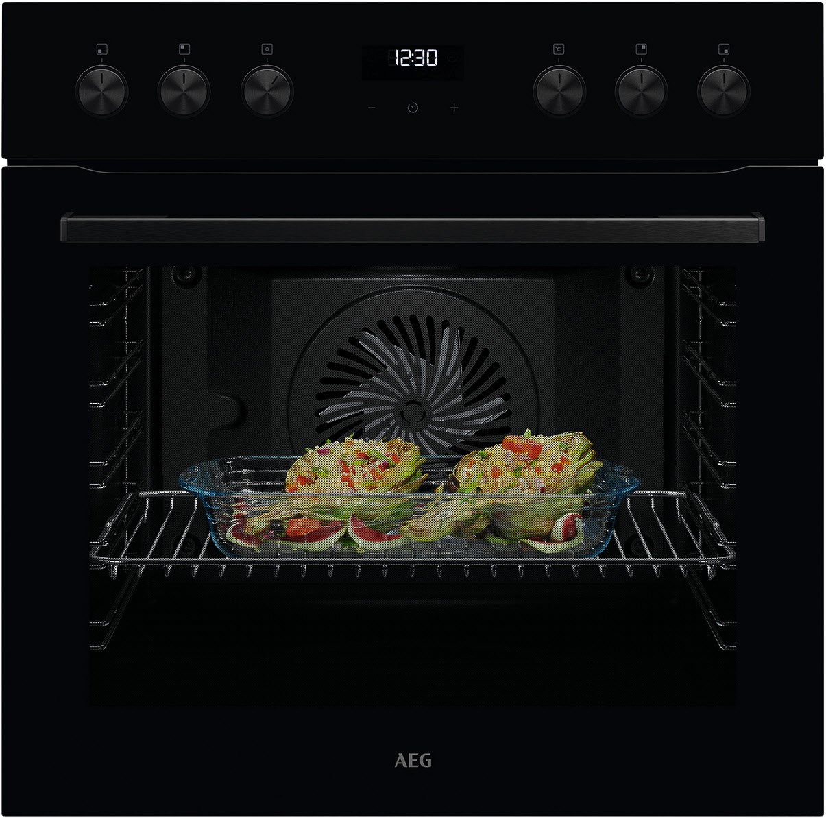 OU5AE20AK Einbau Elektro-Herd schwarz, 71 l, Pizza-Stufe, Heißluftgrill, 59,5 cm breit, A+, Serie 5000