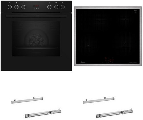 HMK220I Herdset mit Induktionskochfeld E1CCD2AK4+M56SBF1M0+2xZ11TI15X0 schwarz + edelstahl