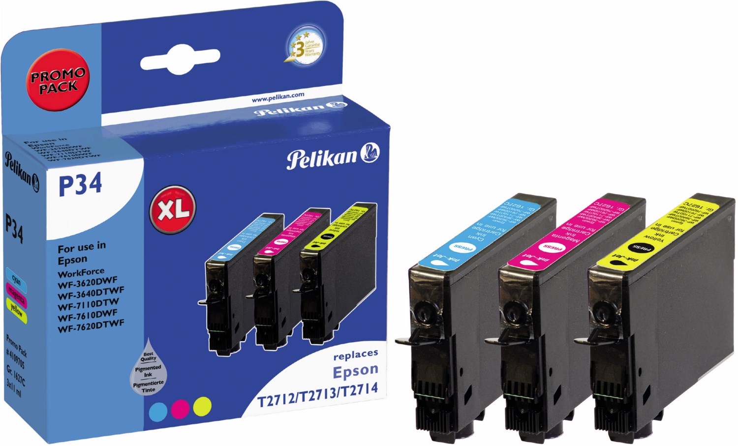 P34 Tinten-Multipack ersetzt Epson T27154010 3-farbig