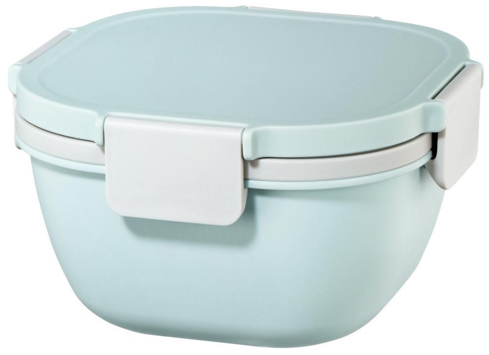 Salatbox To Go (1.400ml) mit Einsatz/Dressingbehälter/Gabel Pastellblau