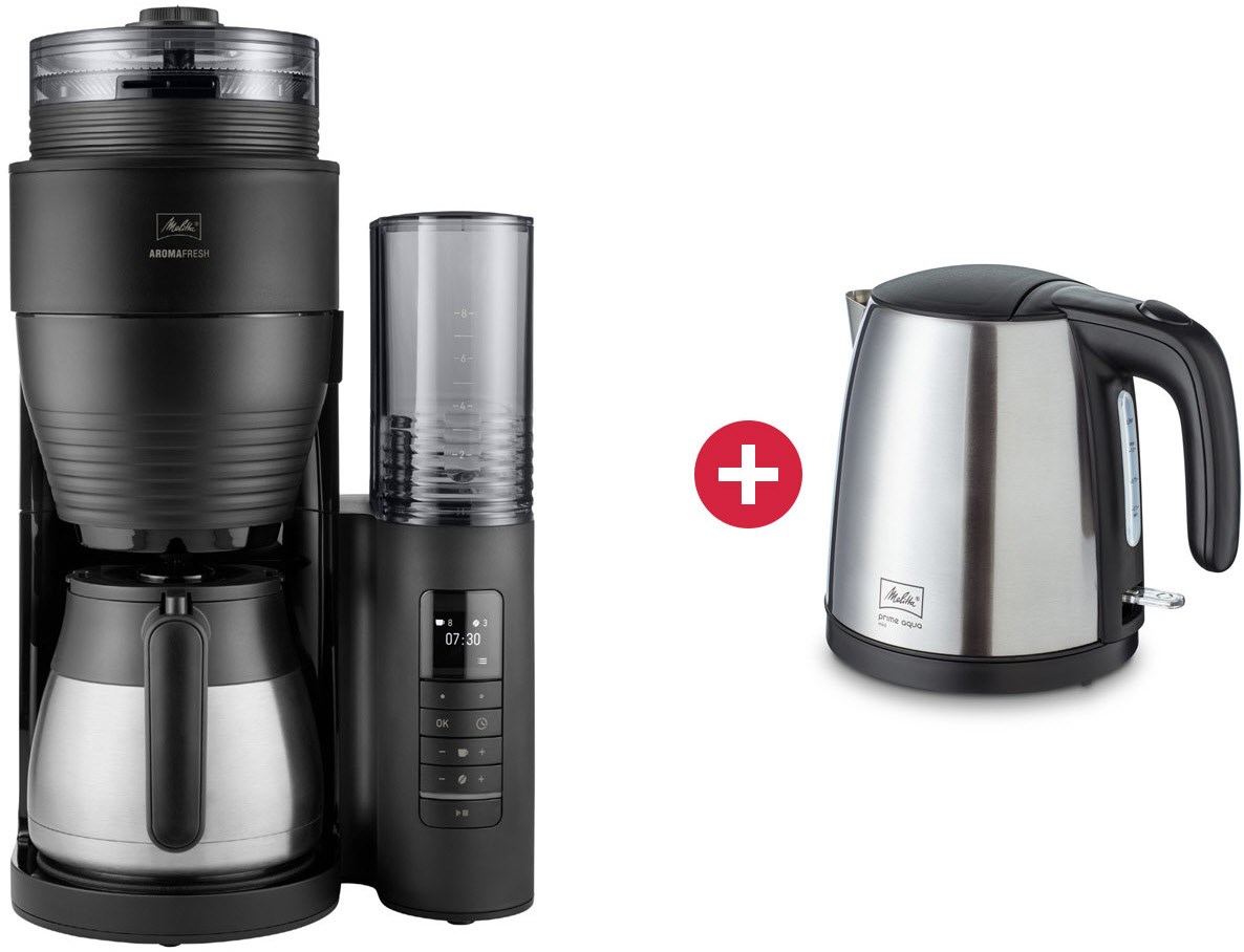 AromaFresh Therm Pro 1030-11 Filter-Kaffeemaschine mit integrierter Kaffeemühle + Dein Geschenk: Melitta Prime Aqua Mini (1,0l) Wasserkocher