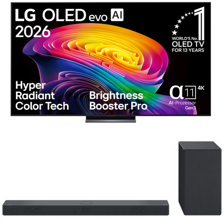 OLED48C68LA 121 cm (48") OLED evo AI TV inkl. DSC9S.DDEULLM Soundbar + Subwoofer, 4K Ultra HD, Smart-TV, HDR-Wiedergabe, 120 Hz, DVB-T2/DVB-C/DVB-S2