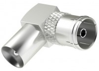 Antennen-Adapter Koax-Stecker>Koax-Kupplung 90° silber