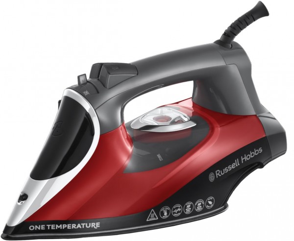 One Temperature Dampbügeleisen schwarz/rot, 2600 W, 210 g/min Dampfstoß, 50 g/min Dampfproduktion, Keramik-Bügelsohle, 350 ml Wassertank