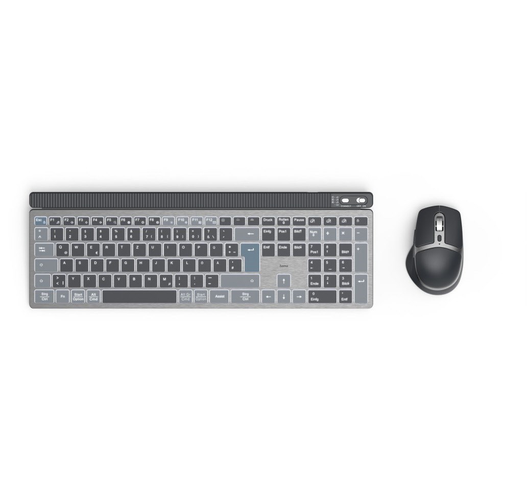 Image of Hama Multi-Device-Tastatur-Maus-Set WKM-750 Kabellos LED Schwarz