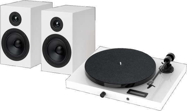 Juke Box E1 + Speakerbox 5 Hifi-System (inkl. Ortofon OM5e Tonabenehmer) hochglanz weiß