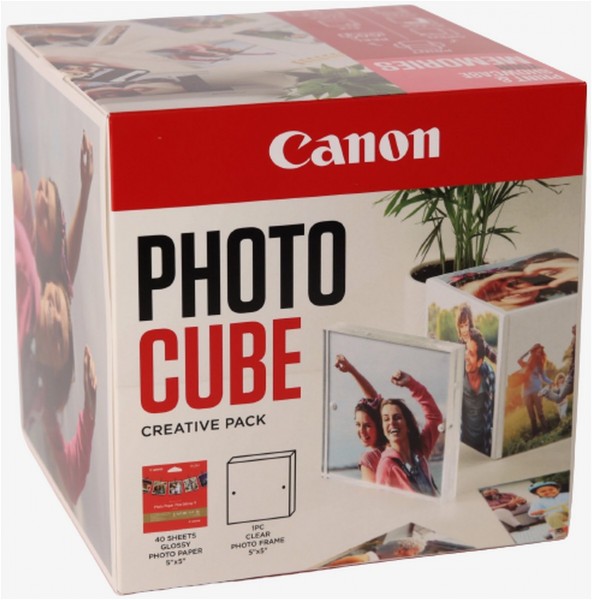 Photo Cube und Frame Creative Pack inkl. PP-201 Fotopapier Plus Glossy II 13 x 13 cm (40 Blatt) weiß/pink