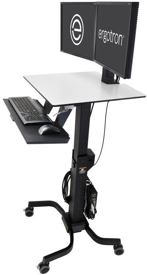 WorkFit-C Dual mobiler Steh-Sitz-Arbeitsplatz für 2 Bildschirme 24