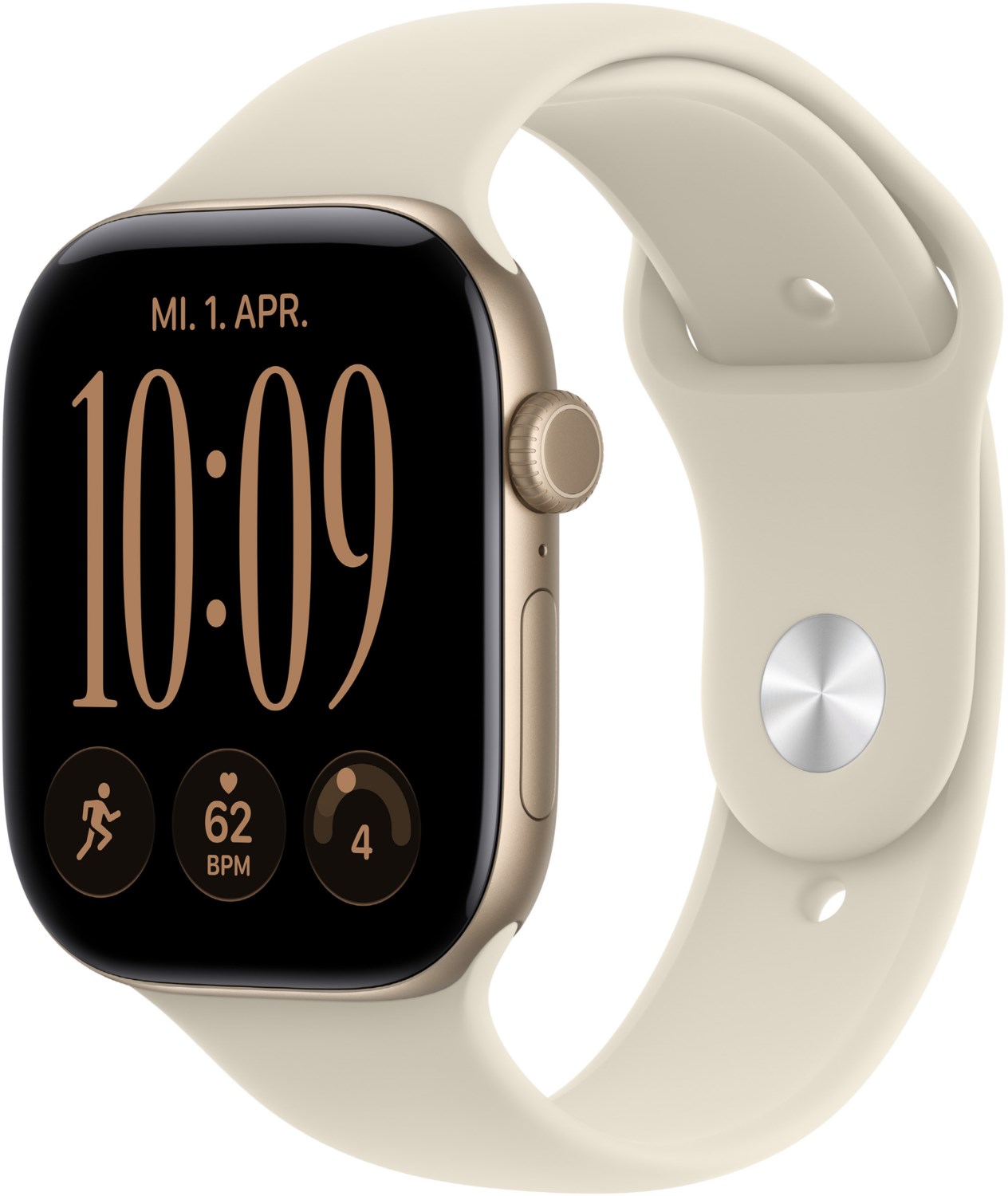 Apple Watch Series 12 (46mm) GPS Smartwatch Alu mit Sportarmband S/M lichtgold/sand