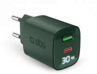 USB-C/USB LCD GaN Ladegerät (30W) grün