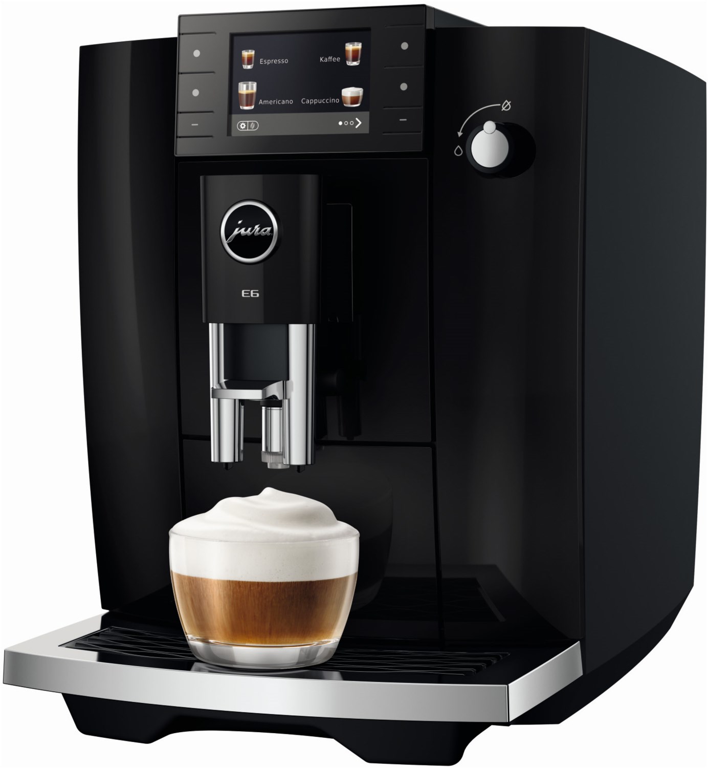 Image of E6 (ED) Kaffee-Vollautomat piano black, Latte Macchiato, 15 bar, 1,9 l, Apps ladbar
