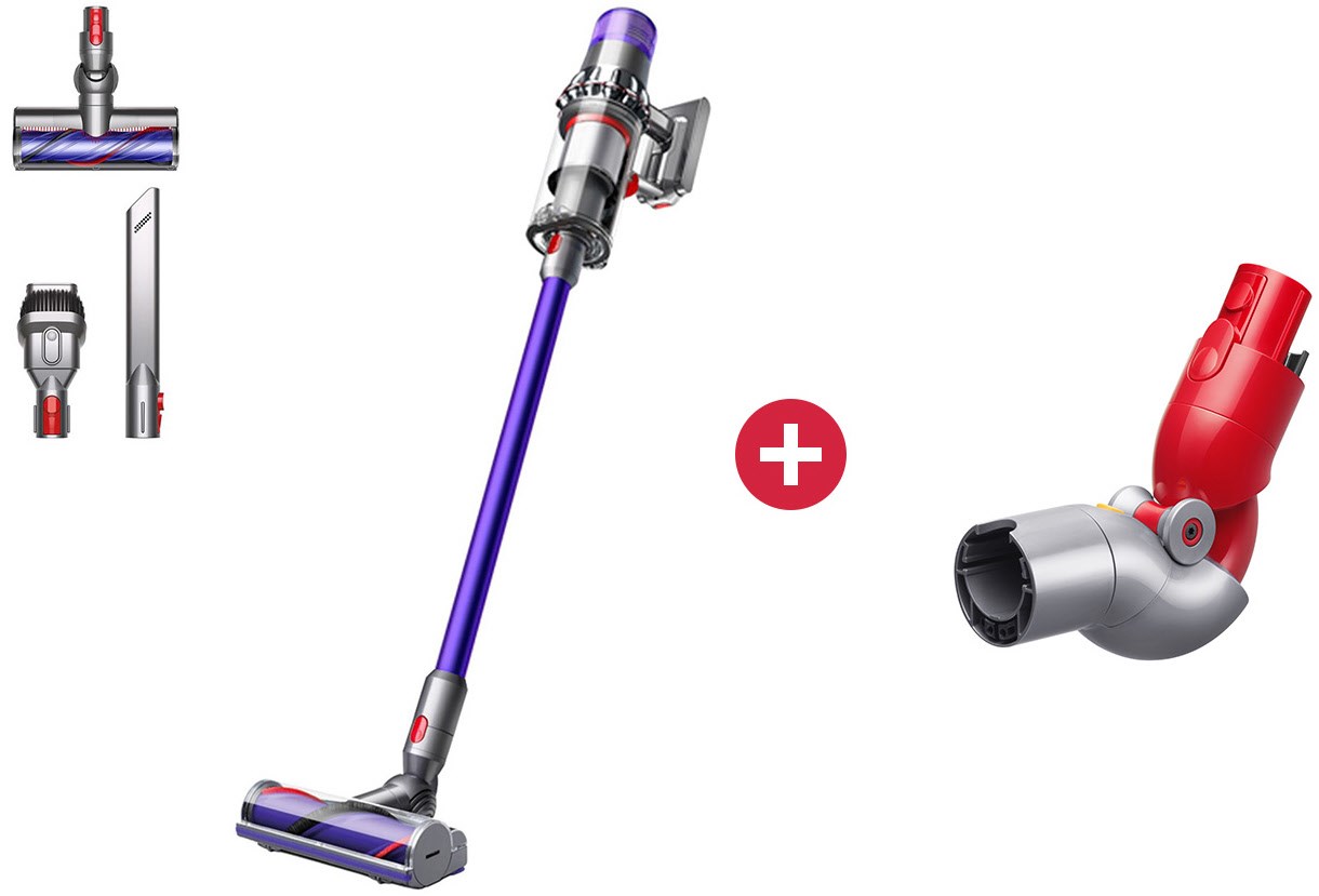 V11 Advanced Akku-Stielstaubsauger Set inkl. Flex Adapter nickel/purple, 200 W, 60 min Laufzeit, 0,77 l Staubvolumen, Display, Elektro-Bodenbürste