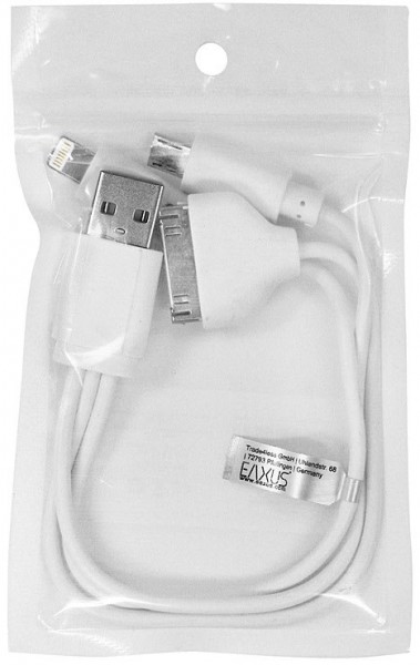 EAXUS 3-in-1 USB Ladekabel (0,13m) USB > Micro, 8-pol, 30-pol weiß 