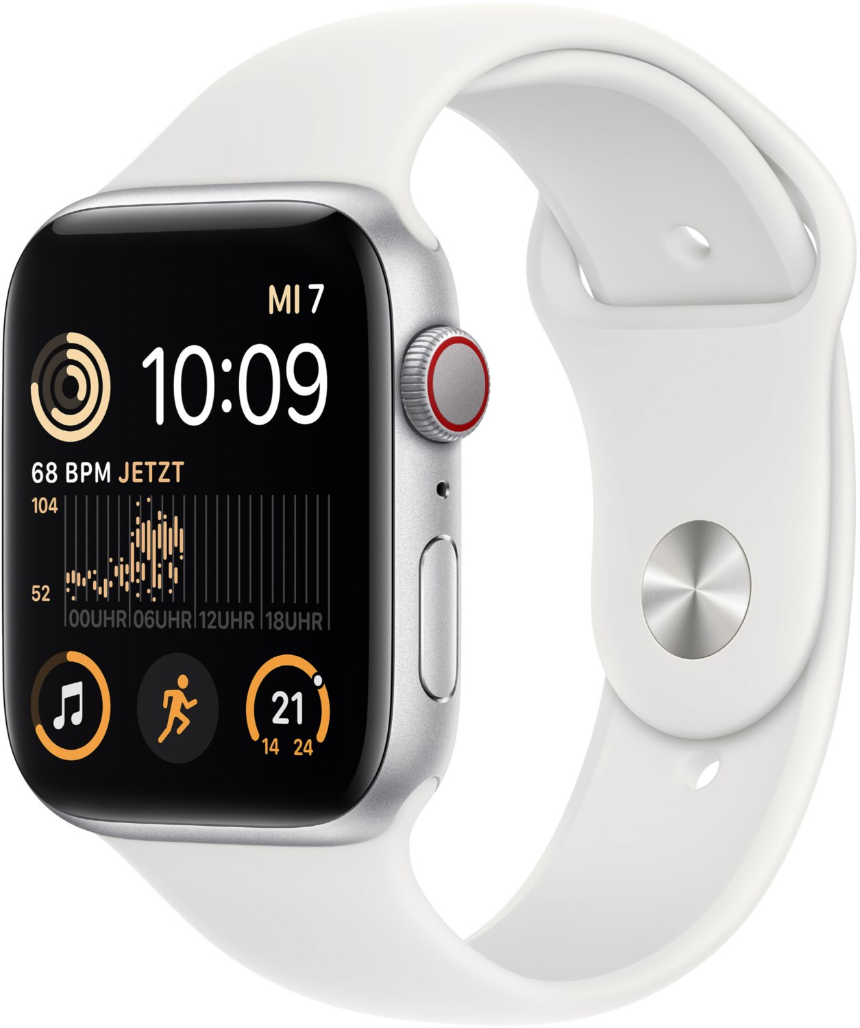 Apple Watch SE (44mm) GPS+4G 2. Generation, Alu mit Sportarmband silber/weiß