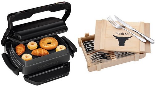 GC7148 Optigrill Snack.&amp;Bake Bundle Kontaktgrill inkl. WMF Steakbesteck (12tlg.)