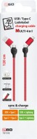 USB/C > C/Lightning 4 in 1 (1,2m) Kabel rot