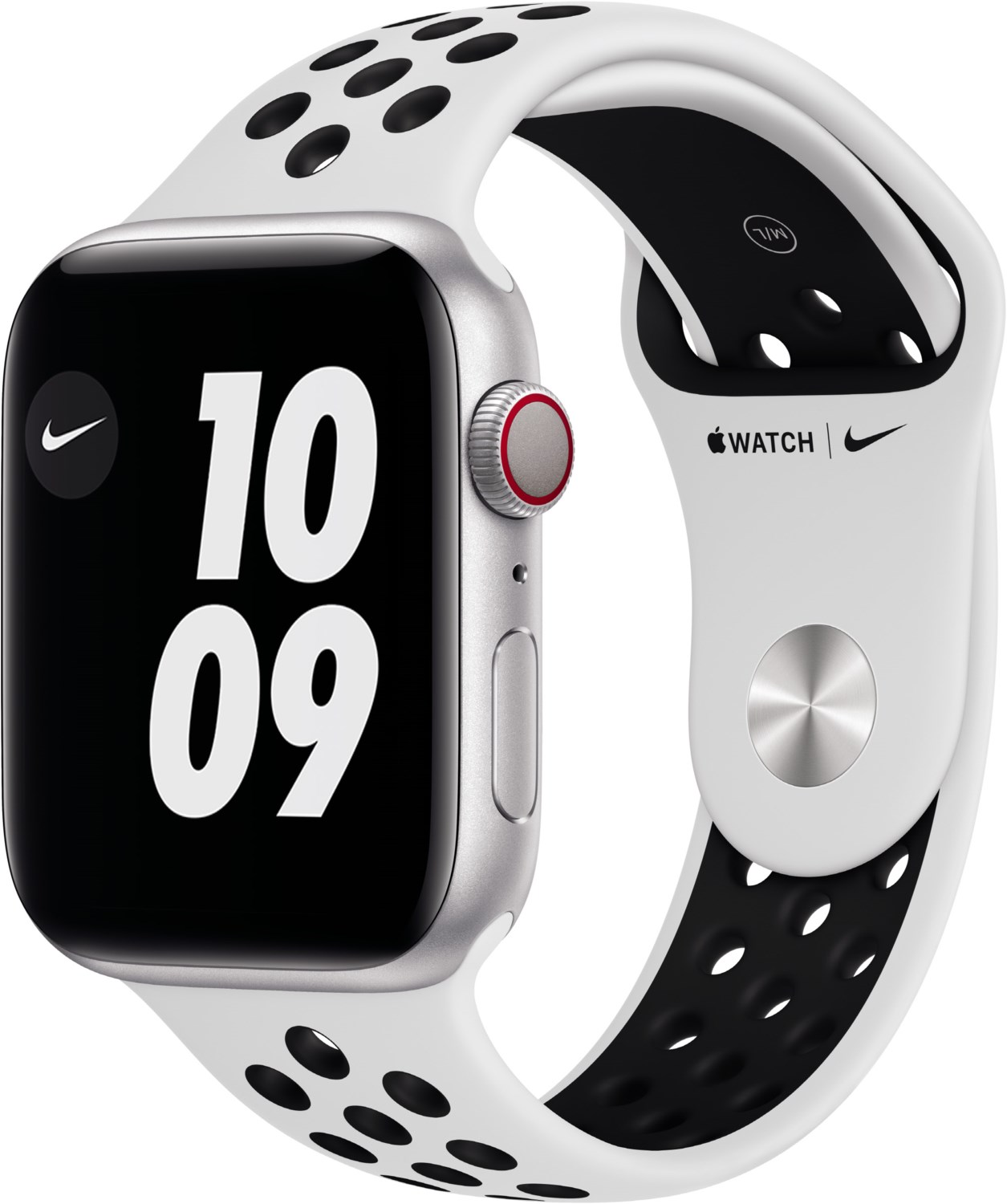 Apple Watch Series 6 Nike 44mm GPS + Cellular Aluminiumgehäuse silber mit Nike Sportarmband platinum/schwarz