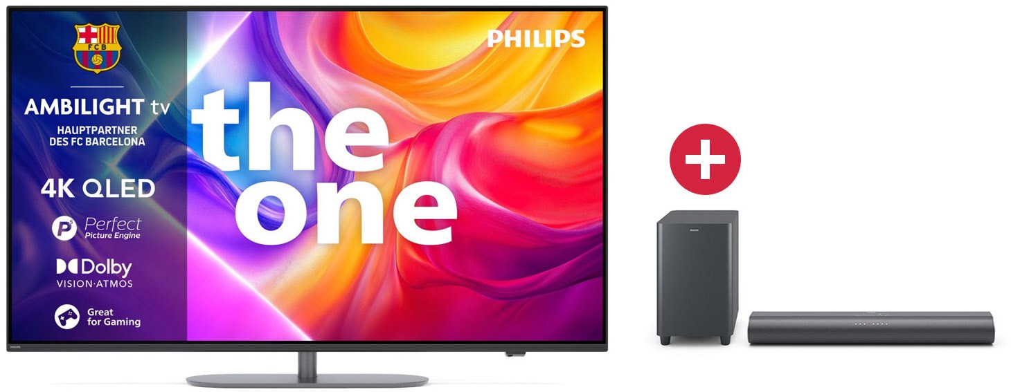 65PUS9060/12 The One 164 cm (65") QLED Ambilight TV + Dein Geschenk: TAB6100/10 Soundbar + Subwoofer, 4K Ultra HD, Smart-TV, 120 Hz