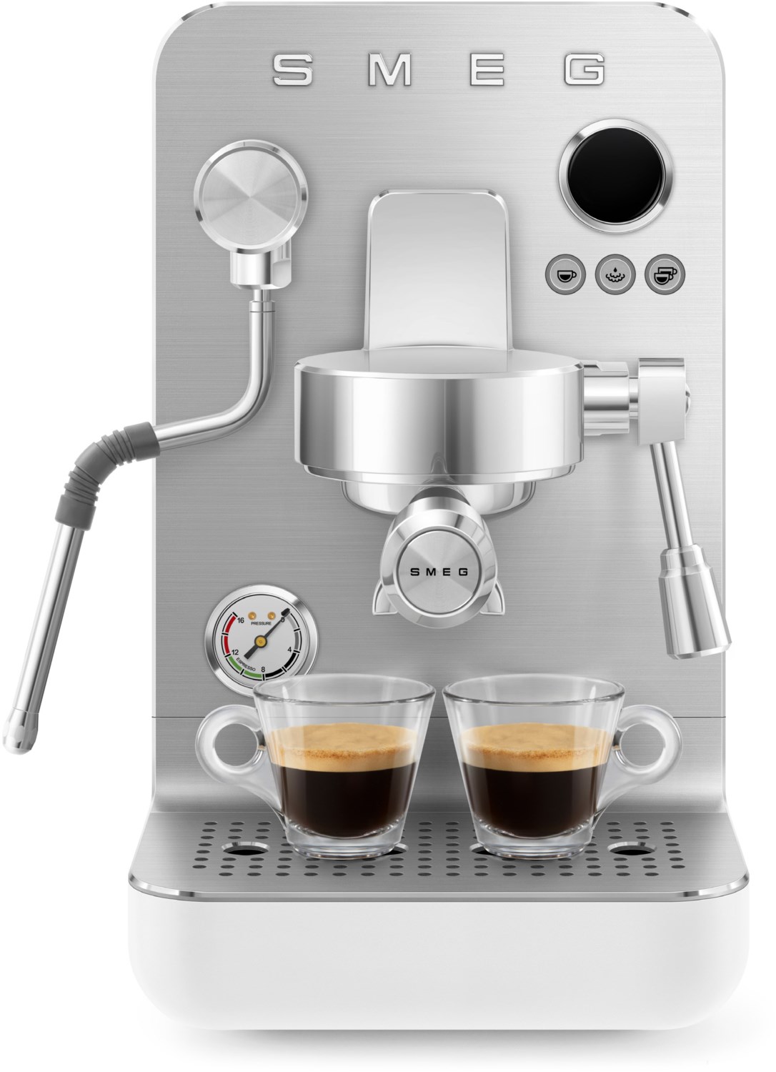 EMC02WHMEU Siebträgermaschine weiß matt, Milchbehälter, 15 bar, 1,7 l